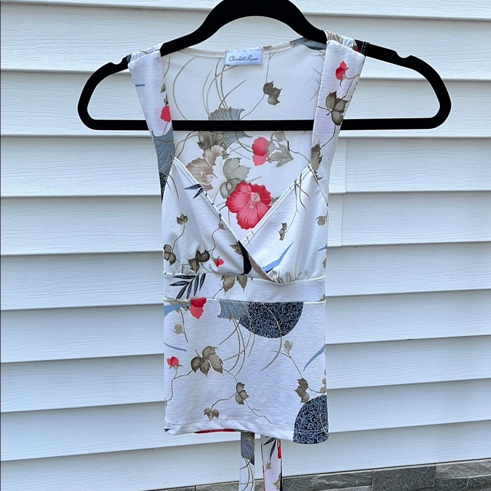 Charlotte Russe White Sleeveless Tank Top with Cut Out Tie Front